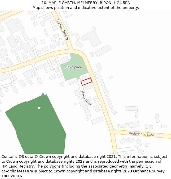 10, MAPLE GARTH, MELMERBY, RIPON, HG4 5PA: Location map and indicative extent of plot