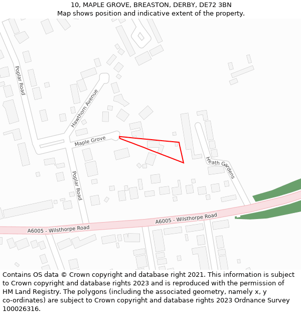 10, MAPLE GROVE, BREASTON, DERBY, DE72 3BN: Location map and indicative extent of plot