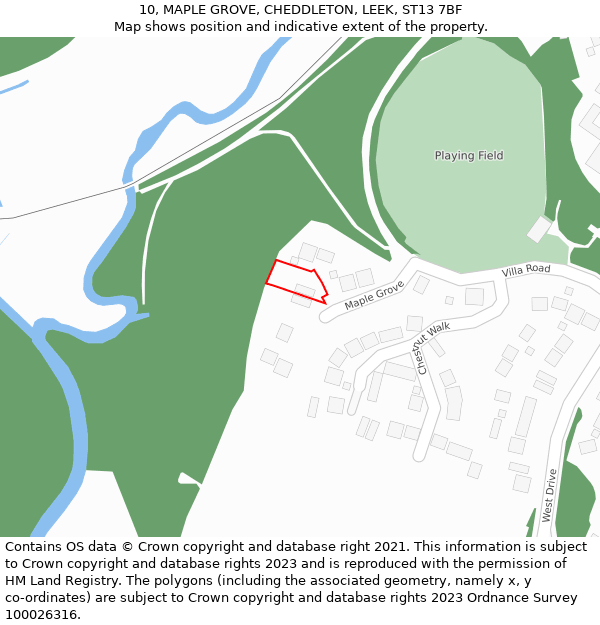 10, MAPLE GROVE, CHEDDLETON, LEEK, ST13 7BF: Location map and indicative extent of plot