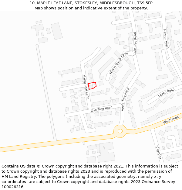 10, MAPLE LEAF LANE, STOKESLEY, MIDDLESBROUGH, TS9 5FP: Location map and indicative extent of plot
