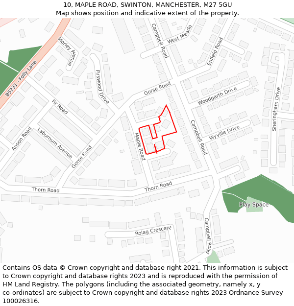 10, MAPLE ROAD, SWINTON, MANCHESTER, M27 5GU: Location map and indicative extent of plot