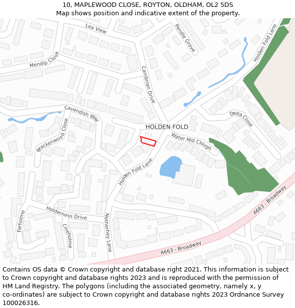 10, MAPLEWOOD CLOSE, ROYTON, OLDHAM, OL2 5DS: Location map and indicative extent of plot