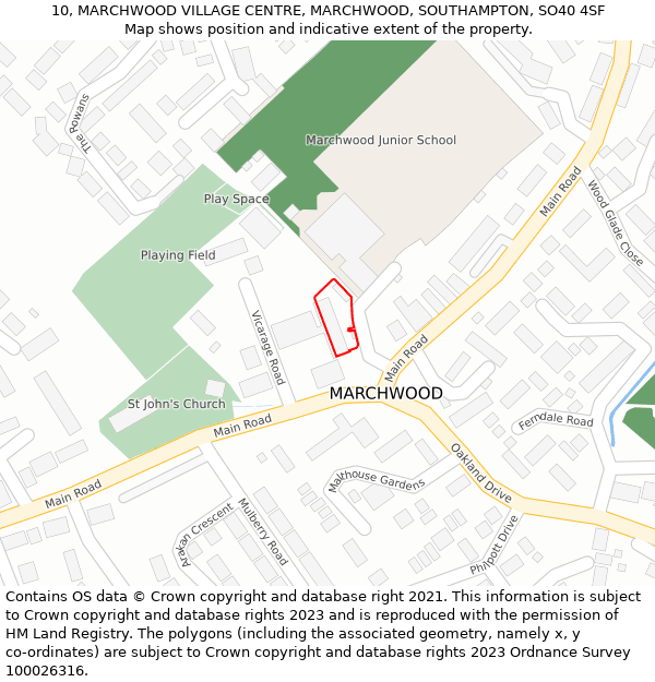10, MARCHWOOD VILLAGE CENTRE, MARCHWOOD, SOUTHAMPTON, SO40 4SF: Location map and indicative extent of plot