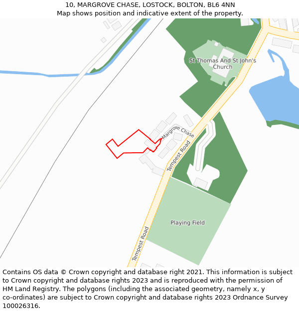 10, MARGROVE CHASE, LOSTOCK, BOLTON, BL6 4NN: Location map and indicative extent of plot