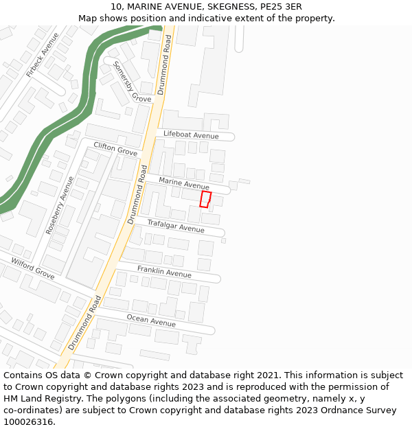 10, MARINE AVENUE, SKEGNESS, PE25 3ER: Location map and indicative extent of plot