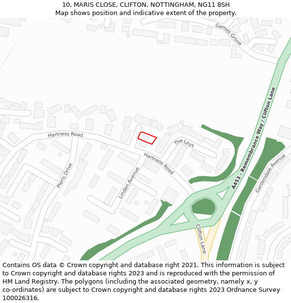 10, MARIS CLOSE, CLIFTON, NOTTINGHAM, NG11 8SH: Location map and indicative extent of plot