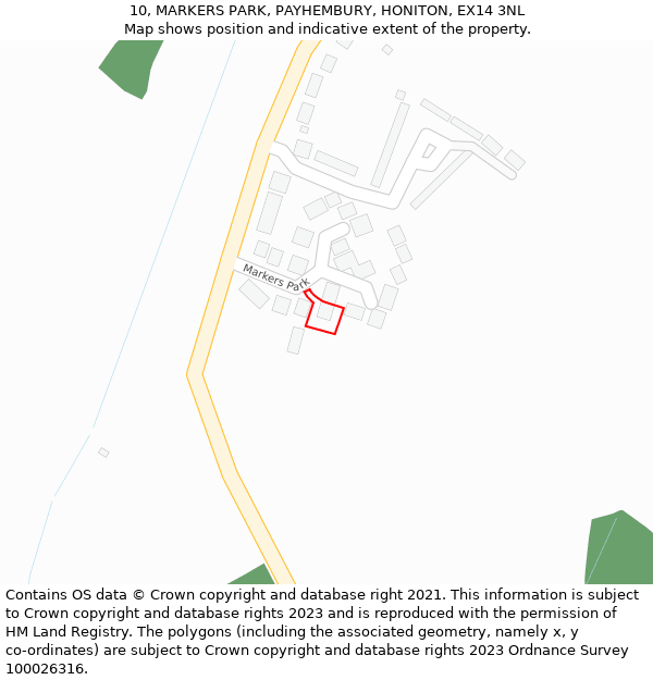 10, MARKERS PARK, PAYHEMBURY, HONITON, EX14 3NL: Location map and indicative extent of plot