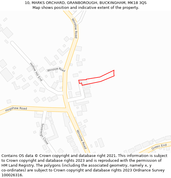 10, MARKS ORCHARD, GRANBOROUGH, BUCKINGHAM, MK18 3QS: Location map and indicative extent of plot