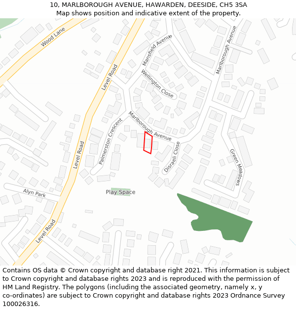 10, MARLBOROUGH AVENUE, HAWARDEN, DEESIDE, CH5 3SA: Location map and indicative extent of plot