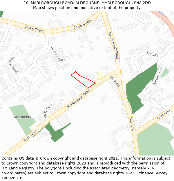 10, MARLBOROUGH ROAD, ALDBOURNE, MARLBOROUGH, SN8 2DD: Location map and indicative extent of plot