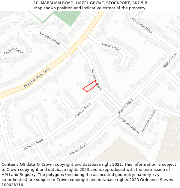 10, MARSHAM ROAD, HAZEL GROVE, STOCKPORT, SK7 5JB: Location map and indicative extent of plot