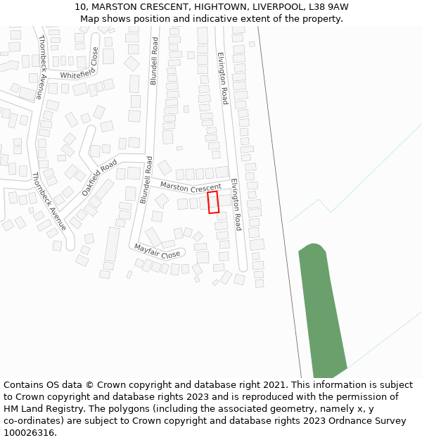 10, MARSTON CRESCENT, HIGHTOWN, LIVERPOOL, L38 9AW: Location map and indicative extent of plot