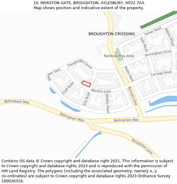 10, MARSTON GATE, BROUGHTON, AYLESBURY, HP22 7AA: Location map and indicative extent of plot