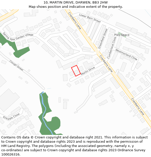 10, MARTIN DRIVE, DARWEN, BB3 2HW: Location map and indicative extent of plot