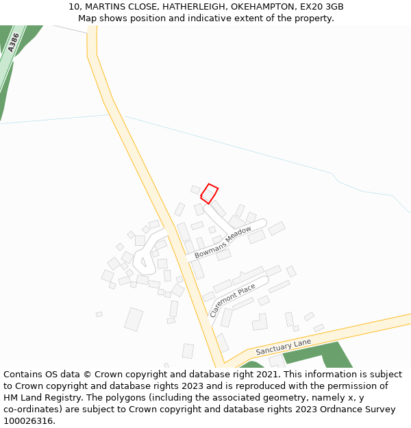 10, MARTINS CLOSE, HATHERLEIGH, OKEHAMPTON, EX20 3GB: Location map and indicative extent of plot