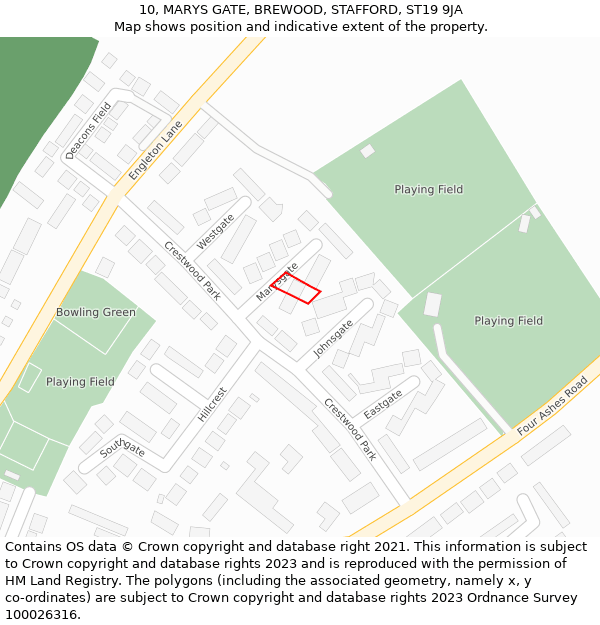 10, MARYS GATE, BREWOOD, STAFFORD, ST19 9JA: Location map and indicative extent of plot