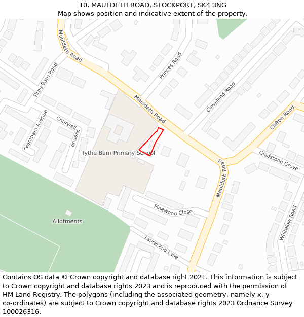 10, MAULDETH ROAD, STOCKPORT, SK4 3NG: Location map and indicative extent of plot