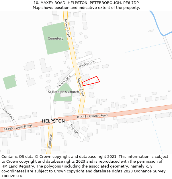 10, MAXEY ROAD, HELPSTON, PETERBOROUGH, PE6 7DP: Location map and indicative extent of plot