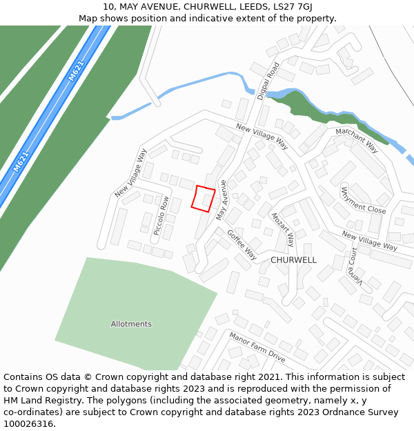 10, MAY AVENUE, CHURWELL, LEEDS, LS27 7GJ: Location map and indicative extent of plot