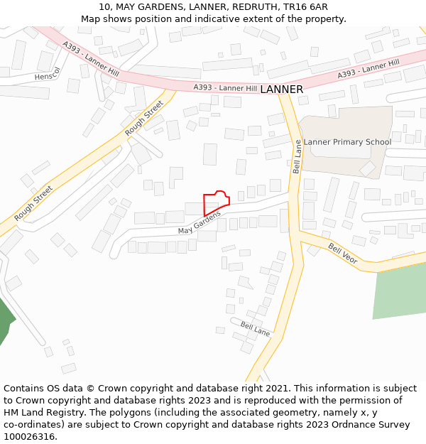 10, MAY GARDENS, LANNER, REDRUTH, TR16 6AR: Location map and indicative extent of plot