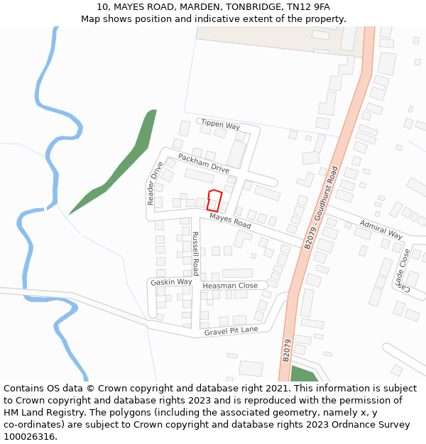 10, MAYES ROAD, MARDEN, TONBRIDGE, TN12 9FA: Location map and indicative extent of plot