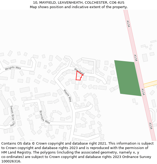 10, MAYFIELD, LEAVENHEATH, COLCHESTER, CO6 4US: Location map and indicative extent of plot