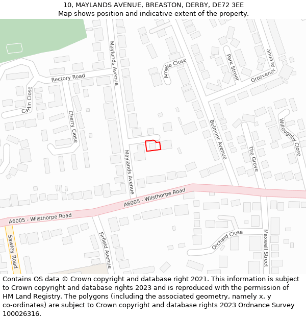 10, MAYLANDS AVENUE, BREASTON, DERBY, DE72 3EE: Location map and indicative extent of plot