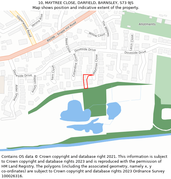 10, MAYTREE CLOSE, DARFIELD, BARNSLEY, S73 9JS: Location map and indicative extent of plot