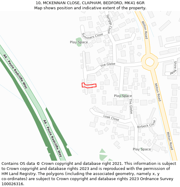 10, MCKENNAN CLOSE, CLAPHAM, BEDFORD, MK41 6GR: Location map and indicative extent of plot