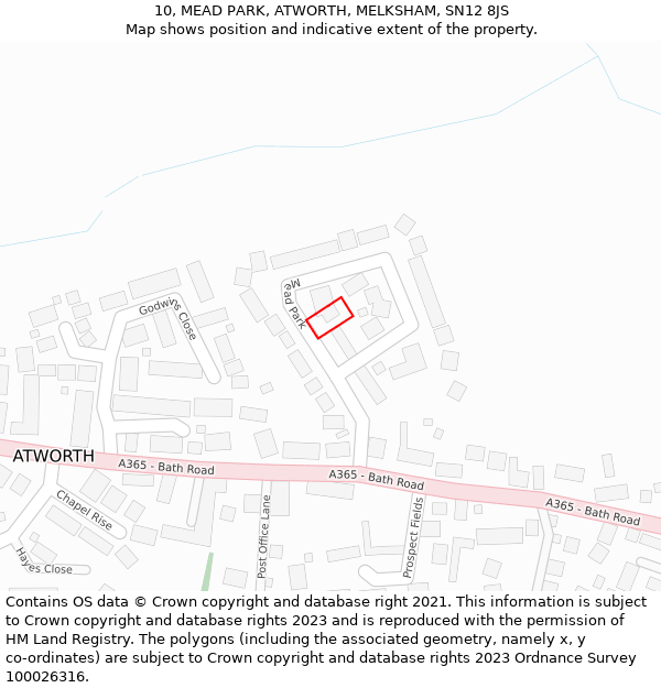 10, MEAD PARK, ATWORTH, MELKSHAM, SN12 8JS: Location map and indicative extent of plot
