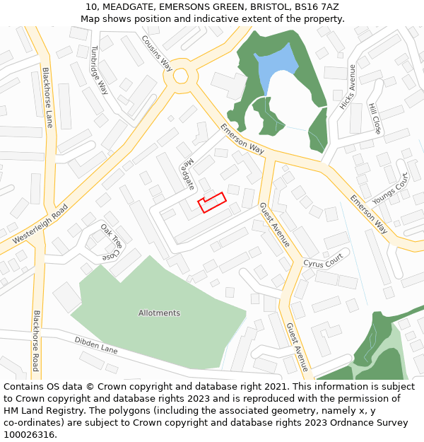 10, MEADGATE, EMERSONS GREEN, BRISTOL, BS16 7AZ: Location map and indicative extent of plot