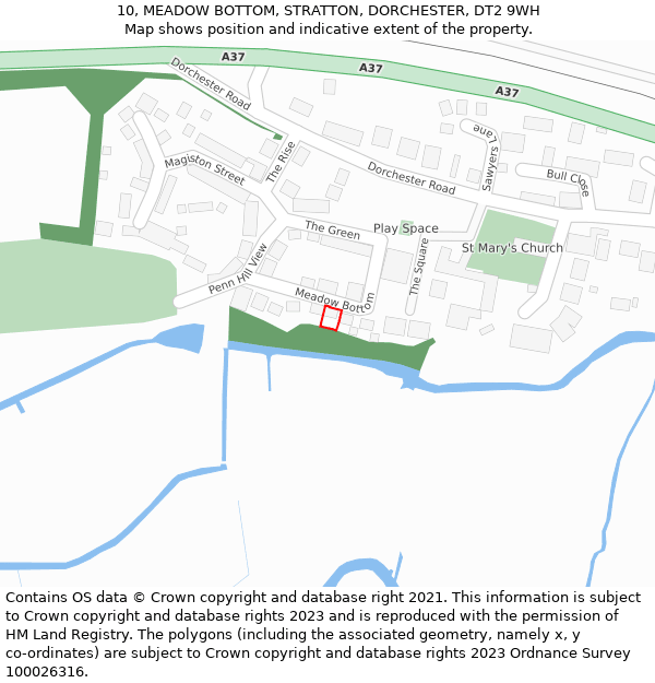 10, MEADOW BOTTOM, STRATTON, DORCHESTER, DT2 9WH: Location map and indicative extent of plot