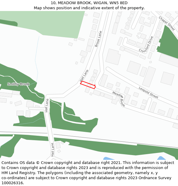 10, MEADOW BROOK, WIGAN, WN5 8ED: Location map and indicative extent of plot