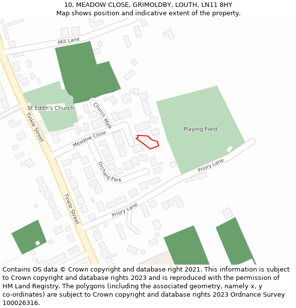 10, MEADOW CLOSE, GRIMOLDBY, LOUTH, LN11 8HY: Location map and indicative extent of plot