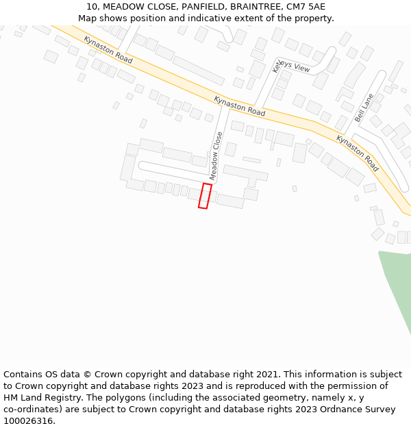 10, MEADOW CLOSE, PANFIELD, BRAINTREE, CM7 5AE: Location map and indicative extent of plot