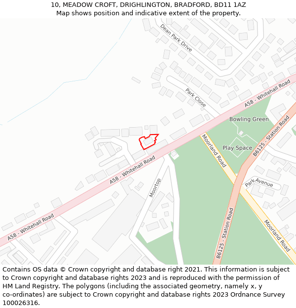 10, MEADOW CROFT, DRIGHLINGTON, BRADFORD, BD11 1AZ: Location map and indicative extent of plot