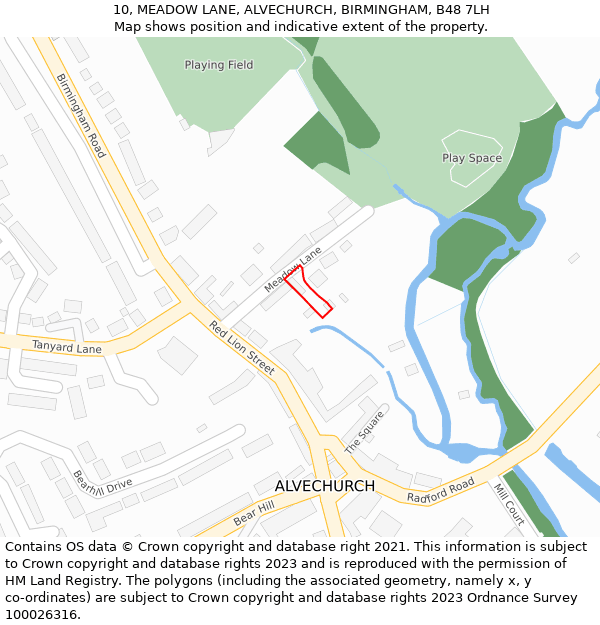 10, MEADOW LANE, ALVECHURCH, BIRMINGHAM, B48 7LH: Location map and indicative extent of plot