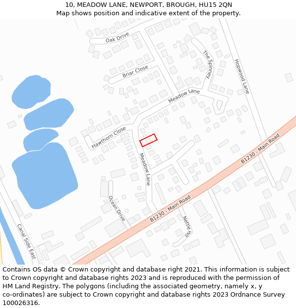 10, MEADOW LANE, NEWPORT, BROUGH, HU15 2QN: Location map and indicative extent of plot