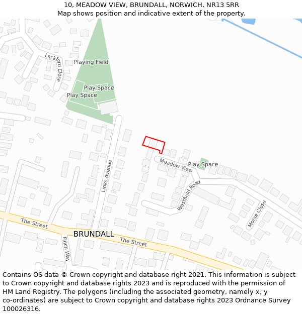 10, MEADOW VIEW, BRUNDALL, NORWICH, NR13 5RR: Location map and indicative extent of plot