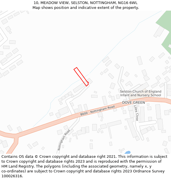 10, MEADOW VIEW, SELSTON, NOTTINGHAM, NG16 6WL: Location map and indicative extent of plot