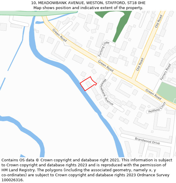 10, MEADOWBANK AVENUE, WESTON, STAFFORD, ST18 0HE: Location map and indicative extent of plot