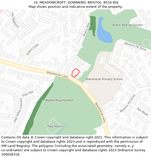 10, MEADOWCROFT, DOWNEND, BRISTOL, BS16 6DJ: Location map and indicative extent of plot