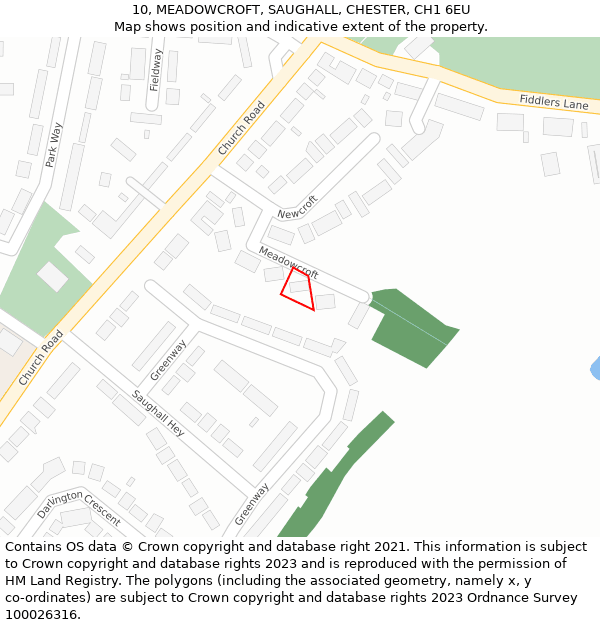 10, MEADOWCROFT, SAUGHALL, CHESTER, CH1 6EU: Location map and indicative extent of plot