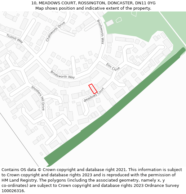 10, MEADOWS COURT, ROSSINGTON, DONCASTER, DN11 0YG: Location map and indicative extent of plot