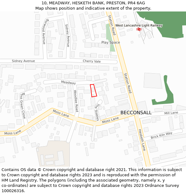 10, MEADWAY, HESKETH BANK, PRESTON, PR4 6AG: Location map and indicative extent of plot