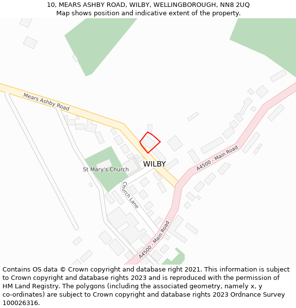 10, MEARS ASHBY ROAD, WILBY, WELLINGBOROUGH, NN8 2UQ: Location map and indicative extent of plot