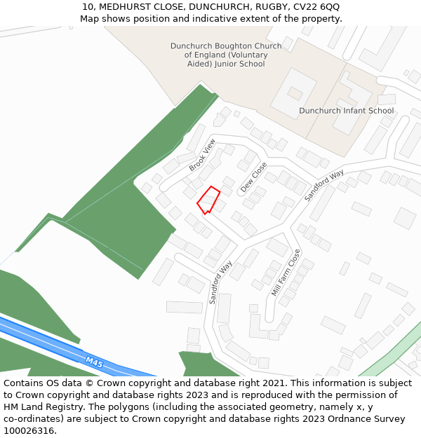 10, MEDHURST CLOSE, DUNCHURCH, RUGBY, CV22 6QQ: Location map and indicative extent of plot