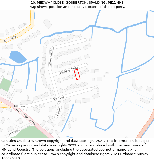 10, MEDWAY CLOSE, GOSBERTON, SPALDING, PE11 4HS: Location map and indicative extent of plot