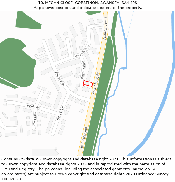 10, MEGAN CLOSE, GORSEINON, SWANSEA, SA4 4PS: Location map and indicative extent of plot