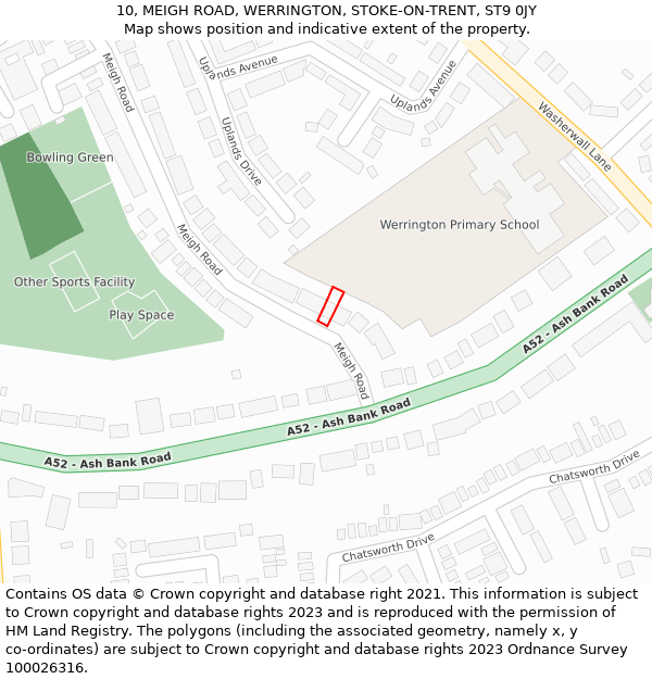 10, MEIGH ROAD, WERRINGTON, STOKE-ON-TRENT, ST9 0JY: Location map and indicative extent of plot